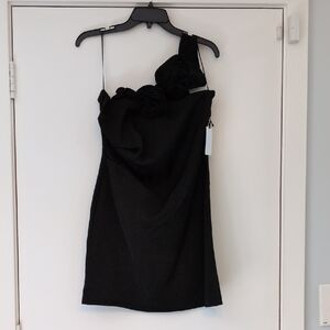 Astr The Label Black Corsage Floral Rosette Halter Mini Dress Medium New w Tags